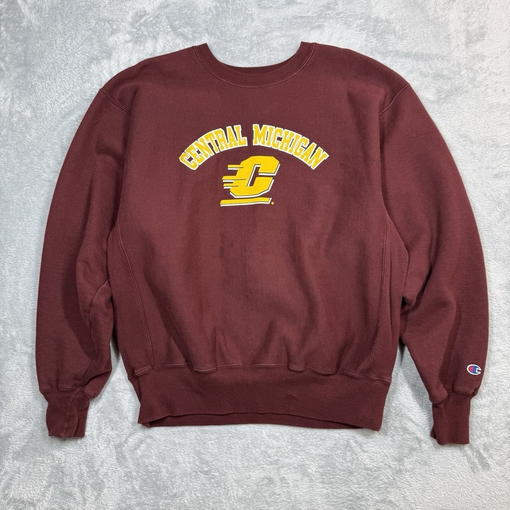 Champion Reverse Weave Central Michigan Sweatshirt Men Large Red NCAA Crewneck